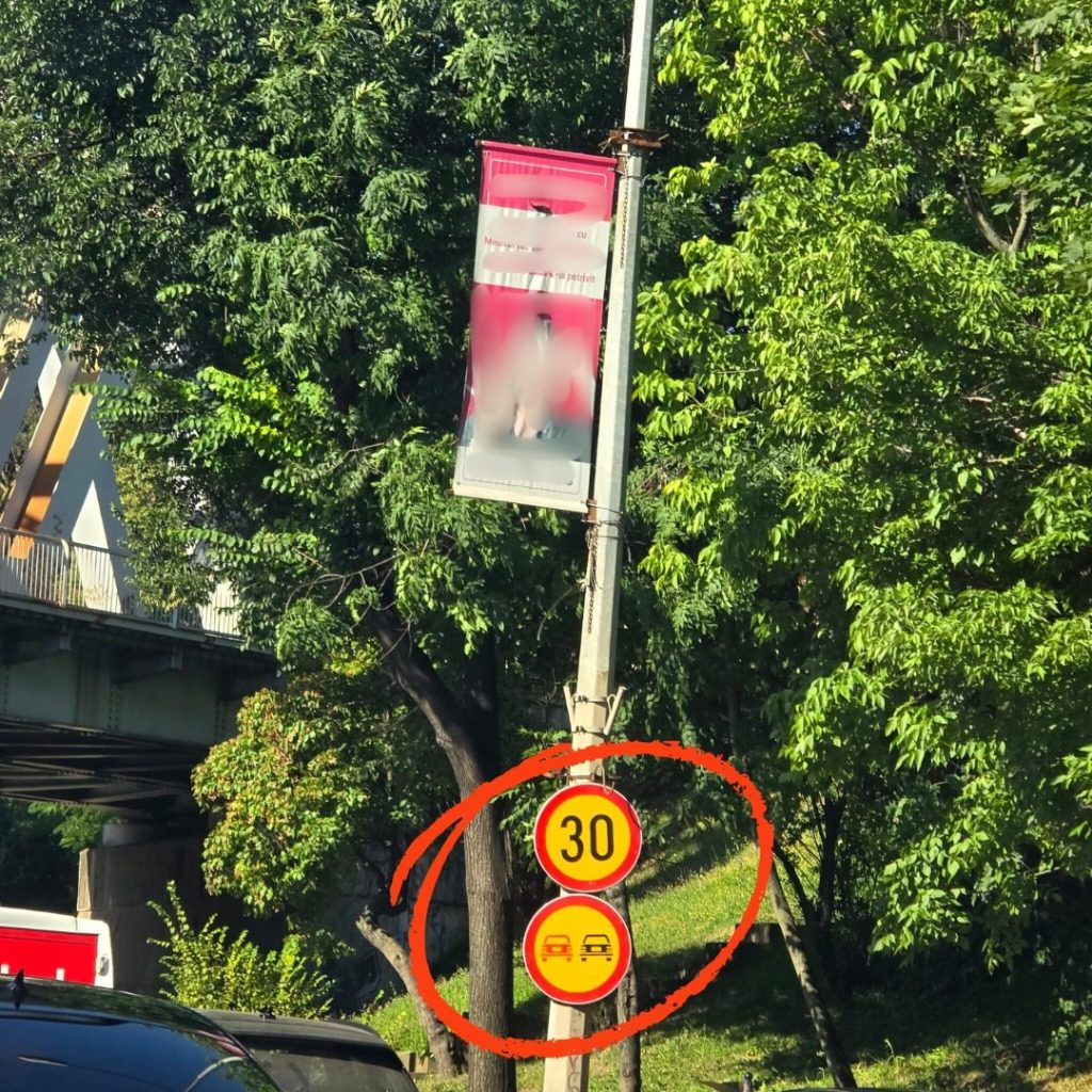 Steaguri direcționale Way Advertise Production SRL pe stâlpi cu semne rutiere – Antoanela Vasilescu